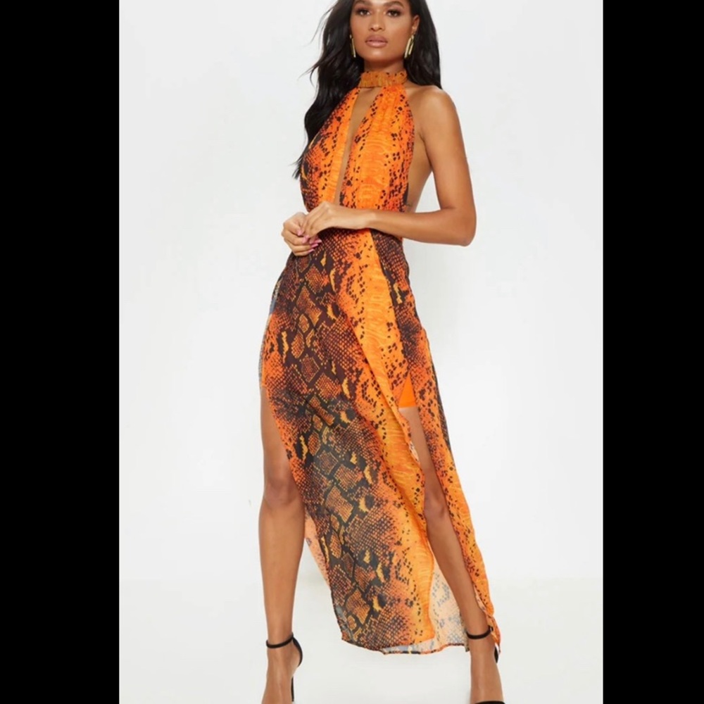 leala orange snake print maxi dress